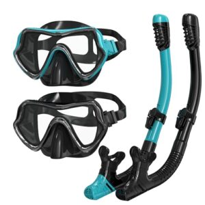 Schnorchelset für Erwachsene mit Tauchermaske, Taucherbrille und trockenem Schnorchelventil inklusive zusätzlichem Mundstück. Guter Schutz vor CO2-Ausschaltung dank Airflow-Breath-Tech und Anti-Fog-Design. Geeignet für Herren und Damen.