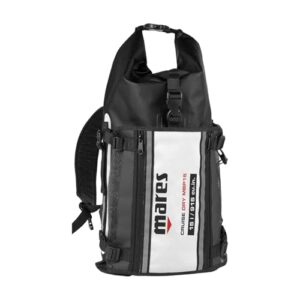 Wasserdichter Rucksack Mares Cruise Dry MBP15 in schwarz und weiß, ideal für Taucher und Wassersportler.