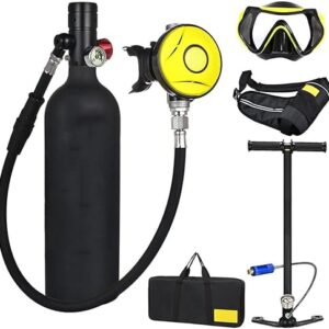 Mini Sauerstoffflasche für Taucher, 1 Liter Druckluft, 15-20 Minuten Frei Atmender Tragbarer, mit Pumpe und nachfüllbarem Design, Schwarz