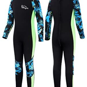 Yikayin Neoprenanzug Kinder, 2,5mm Lang Neopren Schwimmanzug mit Rücken-Reißverschluss für Jungen und Mädchen zum Tauchen, Surfen, Schwimmen und Kajakfahren in Grün, XS-Größe