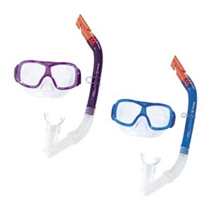 Sicherer Einstieg ins Schnorcheln mit dem Bestway Hydro Swim Schnorchel Set für Kinder ab 7 Jahren. Polykarbonatlinsen im Fliegerbrillen Design, doppelt gepolsterte Randabdichtung, um die Augen vor Wasser zu schützen.