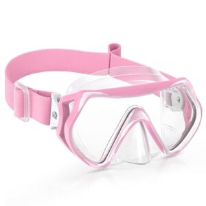 Taucherbrille Kinder mit Stoffband, Schnorchelmaske für Jungen Mädchen, Antinebel Anti-Leck 180°Panorama HD Tauchmaske mit Nasenabdeckung für 4-16 Jahre