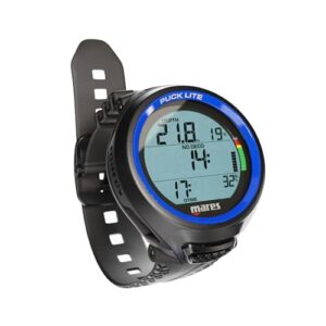 Mares Puck Lite Tauchcomputer mit Ein-Knopf-Steuerung und Unterwasser-Freitauchen-Funktion im Blau-Ton. Der modernste Tauchcomputer für den modernen Taucher!