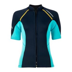 Hochwertiger Neoprenanzug für Damen mit slim-fitting Design und Reißverschluss vorne, ideal für Schwimmen, Tauchen, Surfen und Schnorcheln in Navy Blau