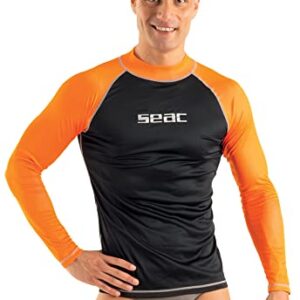 Schützendes Rash Guard-Tauchshirt zum Schnorcheln und Schwimmen mit Sonnenschutz, schwarz/orange, XL