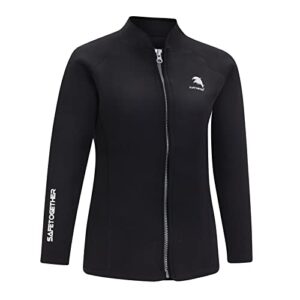 Neopren-Anzug, Surf-Jacke mit langen Ärmeln und Frontreißverschluss, 2 mm, 3XL, Schwarz für Tauchen, Surfen, Schwimmen und andere Wassersportarten