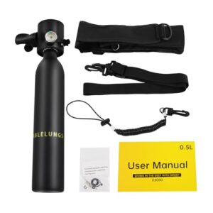 Qussse Tauchflasche Mini 0,5L Sauerstoffflasche mit Leuchtendem wasserdichtigem Druckmessgerät für 5-10 Minuten Tauchen, Tauchausrüstung