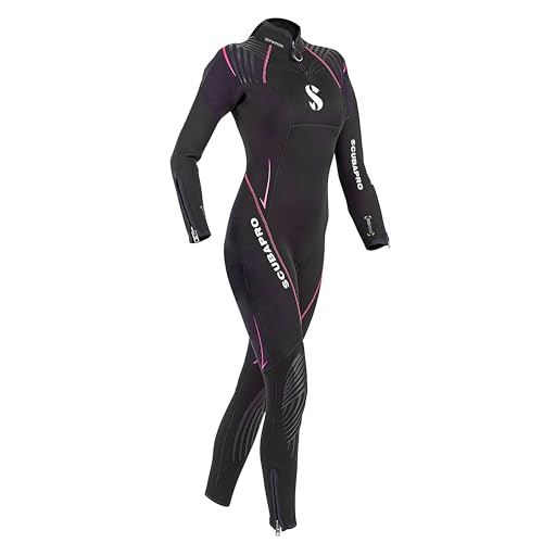 Scubapro Definition Mono 3 MM FME XS Wetsuit, schwarzes Tauchanzug mit pinkem Streifen und weißem Logo