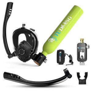 TUDIVING 0,5 l tragbares Tauchflaschenset mit Mini-Sauerstoffflasche und Vollgesichts-Schnorchelmaske für Tauchen und Bootsreinigung