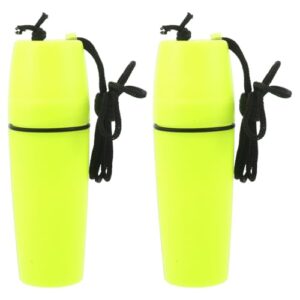 Zwei wasserdichte Dry Boxen in Gelb aus robustem Plastik für den Strand und Wasseraktivitäten, perfekt für die Aufbewahrung von kleinen Wertsachen und Schlüsseln.