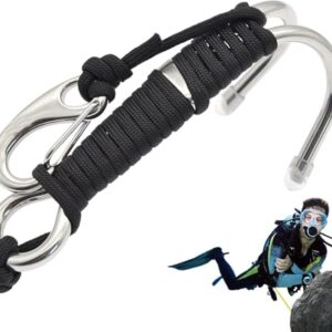 Tauchhaken aus Edelstahl für Höhlentauchgänge und Unterwasserfotografie, Doppelhaken, Scuba Diving Reef Haken mit 1,2 m Leine, Scuba Safety Zubehör