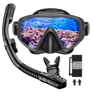 JEMULICE Schnorchelset Erwachsene, Anti-Leck und Anti-Fog Tauchmaske aus Gehärtetem Glas für Tauchen, Schnorcheln und Schwimmen