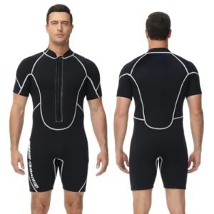 Wetsuit für Tauchen und Surfen, 3/2mm Kurzarm Neoprenanzug Herren mit Frontreißverschluss, ideal für Wassersportarten wie Tauchen, Surfen, Kajakfahren.