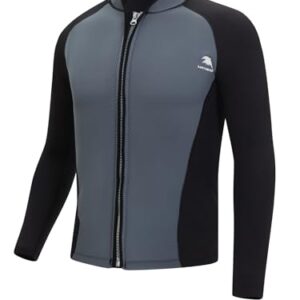 Alvivi Neoprene Jacke für Herren, Tauchjacke, Neopreneanzug, Top Langarm Rashguard für Wassersportarten wie Schwimmen, Surfen und Tauchen, dunkelgraue Farbe