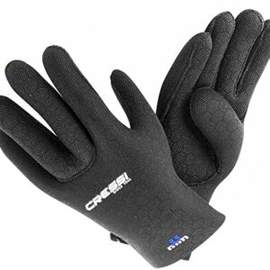 Cressi Handschuhe mit hohem Dehnungsausgleich in schwarzer Farbe mit blauen Logo und 3,5 mm Dicke für Tauchen und Schnorcheln