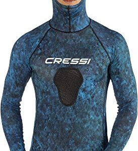 Blauer Rash Guard mit dem Schriftzug Cressi, ideal für Wassersportarten und UV-Schutz