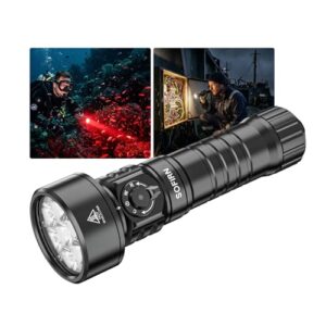 Sofirn SD11 Tauchlampe, 5000LM, CRI 90, wiederaufladbare Taschenlampe mit 660NM Rotlicht, 3000K-6500K, USB-C, IPX8, mit 1/4''-Gewinde und Sicherungsschlaufe für Unterwasserfotografie und Angeln