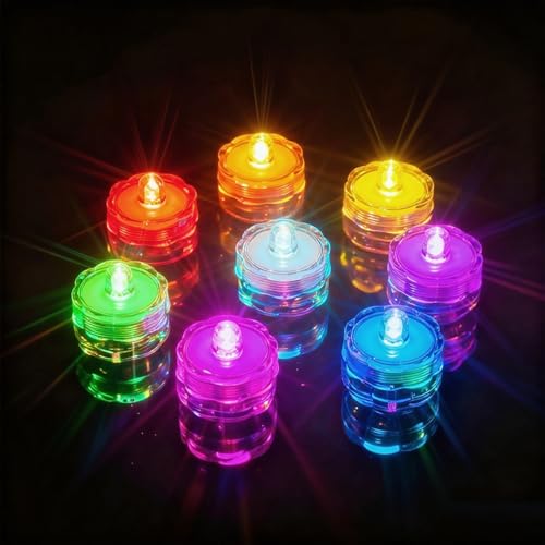 Tauchbare LED-Lichter, 12 Stück Flammenlose LED Kerzen Teelichter für Wasserdichte Lichter kleines LED Dekolichter, Mini Unterwasser Licht für Hochzeitsfeier und Gartenparty, Farblicht, wasserdicht und langlebig
