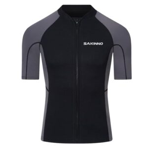 Herren Neopren Oberteil 2mm für Wassersport UV Schutz, Grau, XL Größe, mit Reißverschluss und Nylon-Stoff