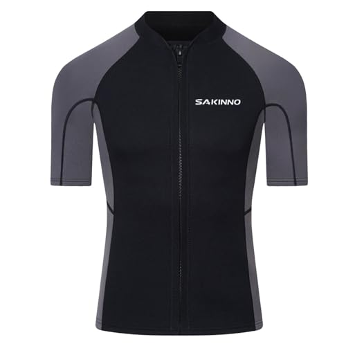 Herren Neopren Oberteil 2mm für Wassersport UV Schutz, Grau, XL Größe, mit Reißverschluss und Nylon-Stoff