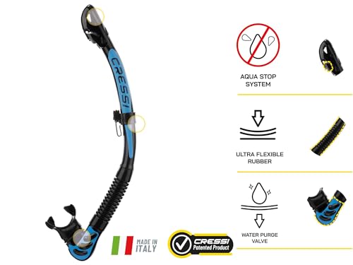 Trockenschnorchel für Tauchen, Freitauchen und Schnorcheln, Cressi Alpha Ultra Dry Snorkel in Schwarz/Gelb für Unisex, trockenes Design zum Schutz vor Wasser