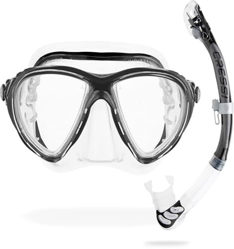 Taucherbrille Cressi Big Eyes Evolution, transparente Schnorchelmaske mit schwarzem Strap, ideal für Tauchen und Schnorcheln