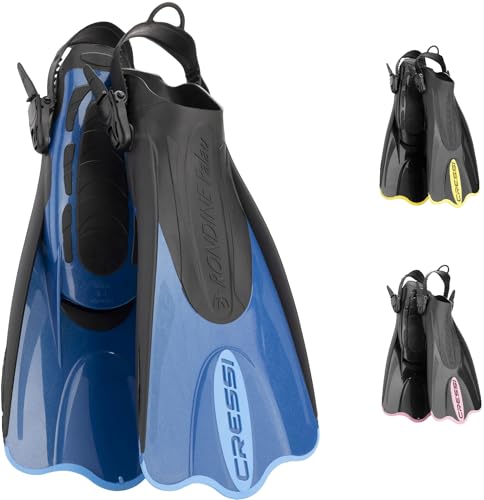 Verstellbare Flossen für Erwachsene zum Schnorcheln und Schwimmen, Blau/Azurblau Kurze Flossen, L/XL (44/47)