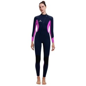 Damen Neoprenanzug 3/2mm, Ganzkörper Neoprenanzug mit Vorderreißverschluss, Ultra-Stretch Langarm Neopren-Nassanzug für Tauchen, Surfen und Schnorcheln in Schwarz und Pink, XL Größe