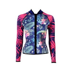 Neopren Tropical Jacke für Damen, hochwertige 2,5 mm Neopren-Jacke in Multicolor mit perfekter Passform und weichem Material für Wassersportarten wie Schwimmen, Tauchen oder Surfen geeignet.