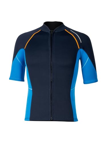 Herren Neoprenanzug für Schwimmen, Tauchen und Surfen - FEESHOW Herren 1.5mm Neoprenanzug Kurzarm Jacke Mit Reißverschluss Männer Tauchjacke Schwimmen Schnorcheln Surfen Oberteil Navy blau 3XL
