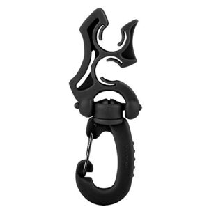 Tauchschlauchhalter Clip mit doppelreguliertem Design für BCD und Schnorchel, 304 Edelstahl und PP Schnalle Haken, rotierbares Design in Schwarz