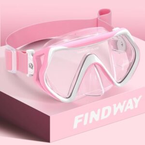 Findway Taucherbrille Erwachsene mit Stoffband, Schnorchelmaske für Herren Damen mit Nasenabdeckung Schwimmbrille Anti-Fog, Tauchmaske mit 180° Panorama HD Tempered Glas Anti Nebel Anti-Leck