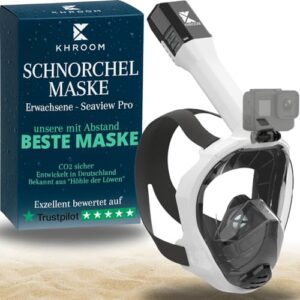 Khroom Schnorchelmaske Erwachsene Vollmaske, CO2-sichere Tauchermaske für das ganze Gesicht, Seaview Pro zum Schnorcheln und Tauchen, Fullface Tauchermaske in Weiß, L/XL Größe