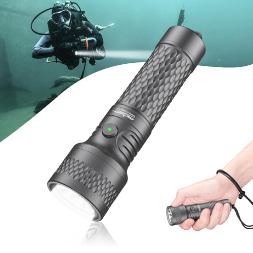 Tauchlampe mit 3000 Lumen, Unterwasser Taschenlampe für Nachttauchen und Höhlenforschung, Wasserdicht bis 150m, SOS-Modus und präzises Lichtstrahl