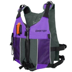 Owntop Schwimmhilfe, Trinkrucksack und Pfeife für Erwachsene und Jugendliche. Verstellebare Auftriebsweste mit Mesh-Taschen und leichte Schwimmljacke für SUP, Kajakfahren, Angeln und alle Wassersportarten