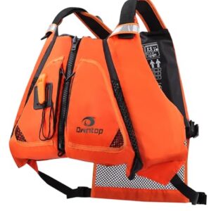 Owntop Schwimmweste für Erwachsene mit Mesh-Rücken und Signalpfeife, großem Taschenraum, hervorragender Auftrieb und Einstellung. Ideal für Kajak, Angeln, Paddeln.
