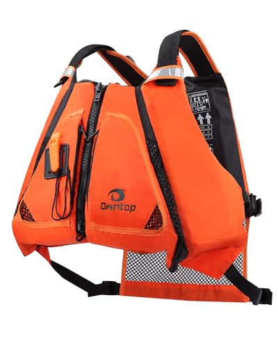 Owntop Schwimmweste für Erwachsene mit Mesh-Rücken und Signalpfeife, großem Taschenraum, hervorragender Auftrieb und Einstellung. Ideal für Kajak, Angeln, Paddeln.