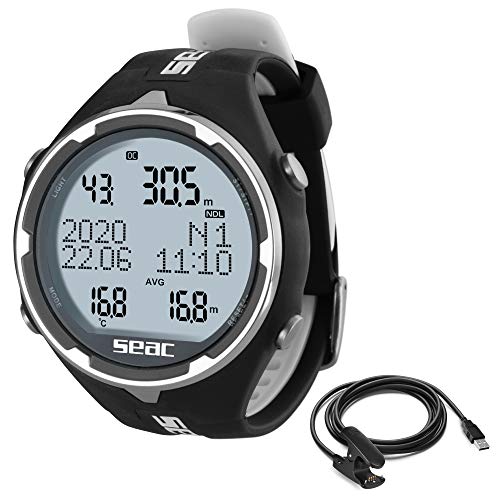 Tauchcomputer für Gerätetauchen und Freediving mit Logbuch, Dive Planner und Safety Alarme, schwarz verspiegelte Linse + USB