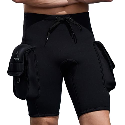 Tauchershorts 3mm Neopren Shorts für Männer mit Tasche, verstellbar zum Tauchen und Schnorcheln, ideal für Wassersportbegeisterte