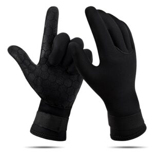 Tauchhandschuhe mit elastischem Verstellbaren Handgelenk für Wassersport, Surfen, Schnorcheln und Schwimmen - 3mm Neopren-Anzug Handschuhe Schwarz