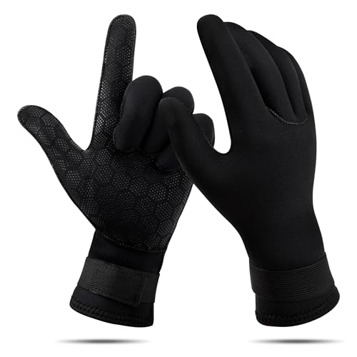 Tauchhandschuhe mit elastischem Verstellbaren Handgelenk für Wassersport, Surfen, Schnorcheln und Schwimmen - 3mm Neopren-Anzug Handschuhe Schwarz