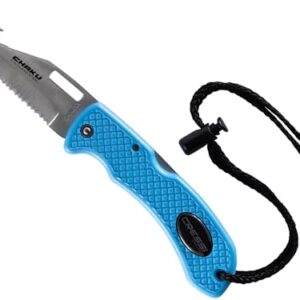 Tauchermesser mit Doppelt Gezahnter und Glatter Rostfreier Klinge für Tauchen und Apnoe, Blau/Rostfreier Klinge, Einheitsgröße