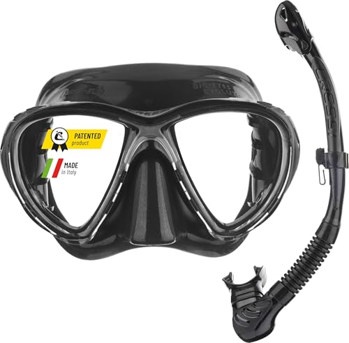 Tauch-Sets CRESSI Combo Big Eyes+Alpha UD, Maske und Schnorchel zum Tauchen und Snorkeln, Schwarz, Einheitsgröße, Erwachsene