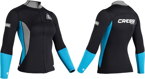 Cressi Guardian Lady Neoprene Jacket Black/Aquamarine 2mm L/4-Jacke aus Neopren für Frauen zum Schwimmen, Schnorcheln und Wassersport