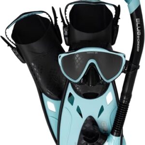 Schnorchel- und Tauchset von CRESSI Tino Adventure Set Black/Ice Cyan S/M für Erwachsene mit Maske, Flossen und Schnorchel