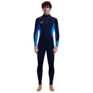 Herren Neoprenanzug Ganzkörper 3/2mm, Nassanzug mit Ultra-Stretch-Folie für Tauchen und Surfen, Vorderer Reißverschluss, Schwarz-Blau, L-Größe