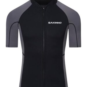 Herren Neoprenanzug mit Reißverschluss und Kurzarm für Tauchen, Schwimmen, Surfen und Schnorcheln in Grau, 2mm Dicke, ideal für Wassersportbegeisterte.