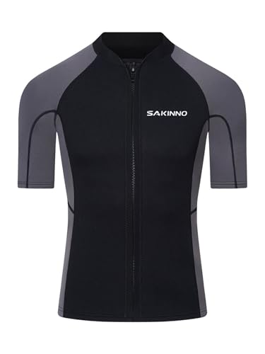 Herren Neoprenanzug mit Reißverschluss und Kurzarm für Tauchen, Schwimmen, Surfen und Schnorcheln in Grau, 2mm Dicke, ideal für Wassersportbegeisterte.