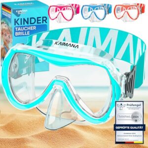 KAIMANA Taucherbrille Kinder - Kinder-Tauchmaske mit Stoffband, Türkis, inklusive Tragetasche und Garantie
