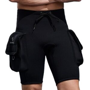 Tauchershorts 3mm Neopren Shorts für Männer mit Tasche, Verstellbarer zum Tauchen, Schnorcheln, Kanufahren - XL Größe
